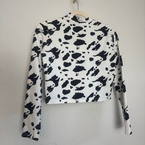 Adika Abstract Cow Print Cropped Mock Neck Long Sleeve‎ Top